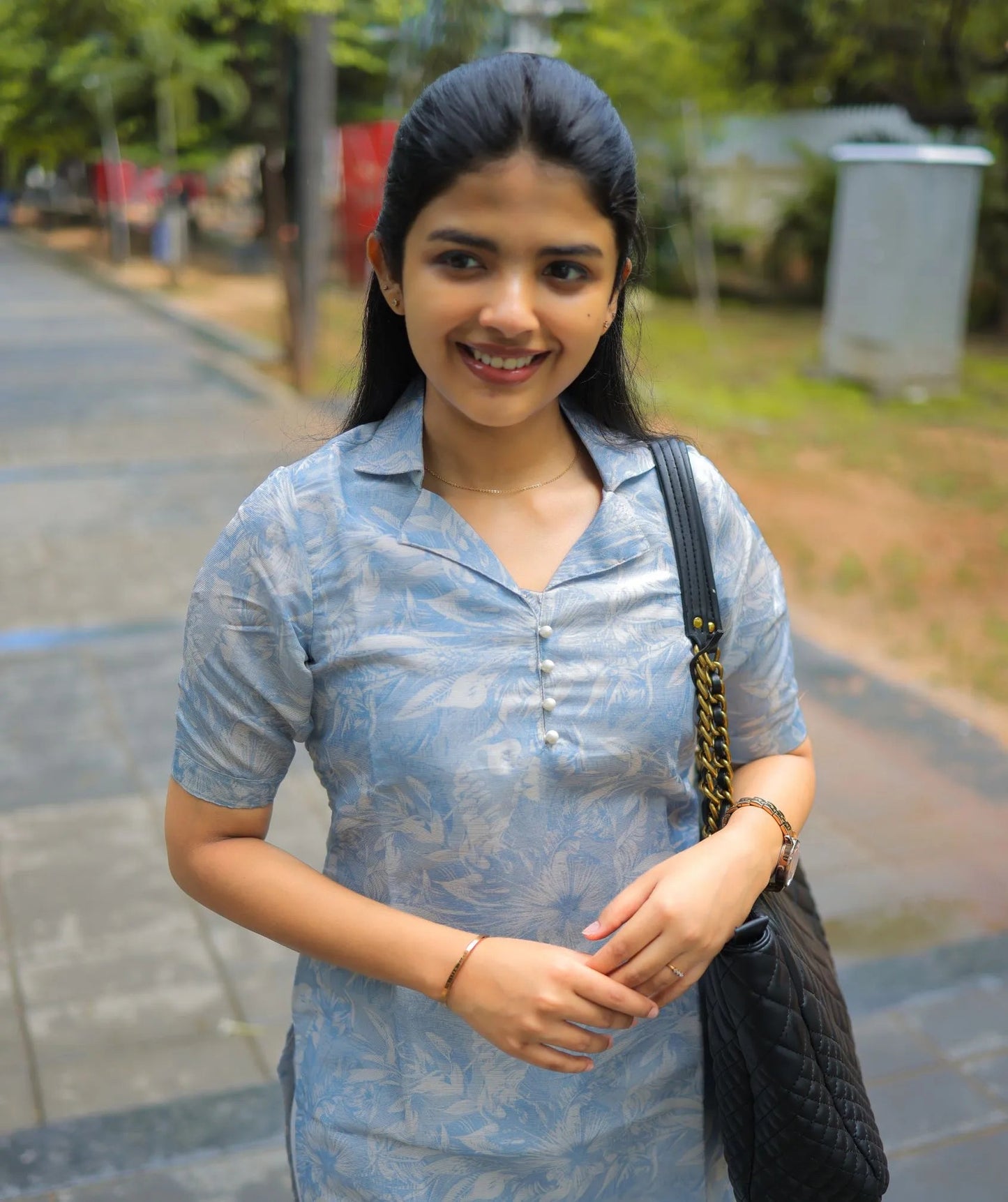 Pastel Blue Shimmer Kurti - Casual Elegance
