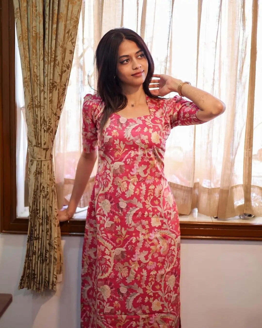 Blush Pink Flower Cotton Kurti