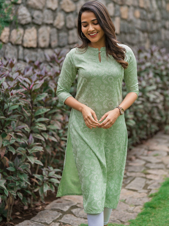 Mint Green Floral Comfort Kurti