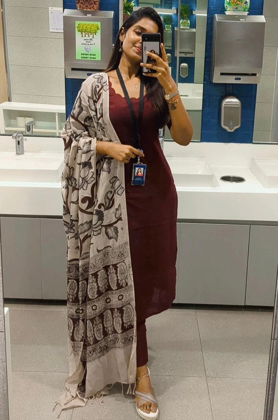 Maroon Cotton Kurti Set with Printed Dupatta