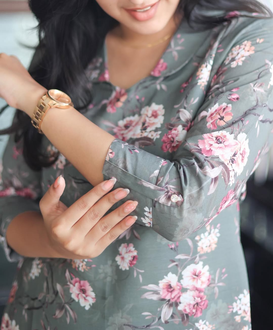 Premium Grey Flower Cotton Kurti