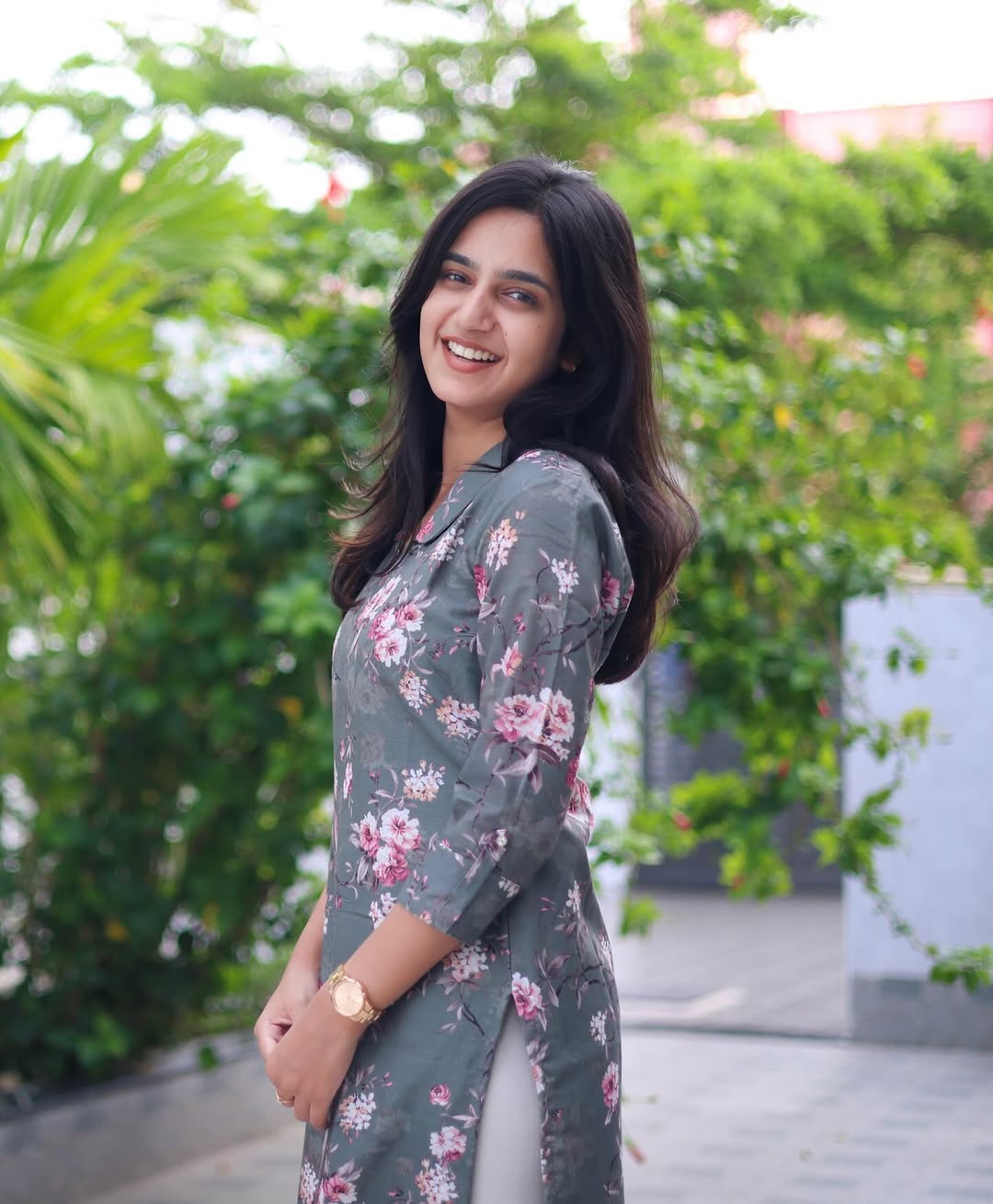 Premium Grey Flower Cotton Kurti