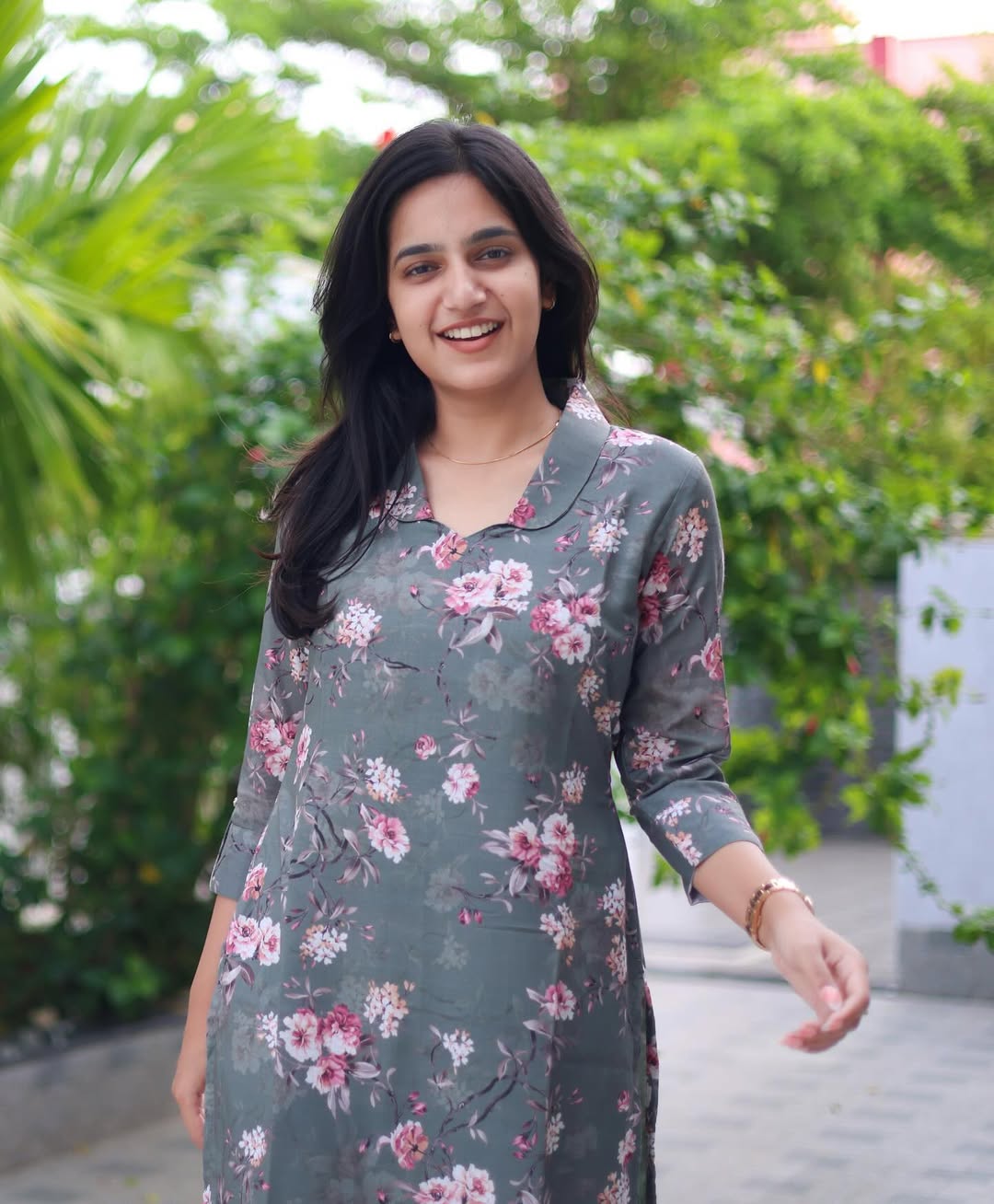 Premium Grey Flower Cotton Kurti