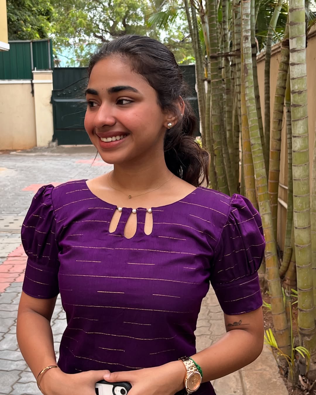 Royal Purple Cotton Kurti with Puff Sleeves