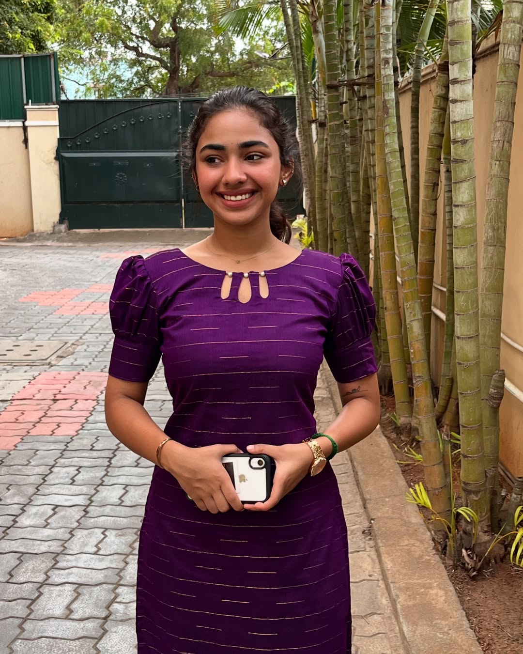 Royal Purple Cotton Kurti with Puff Sleeves