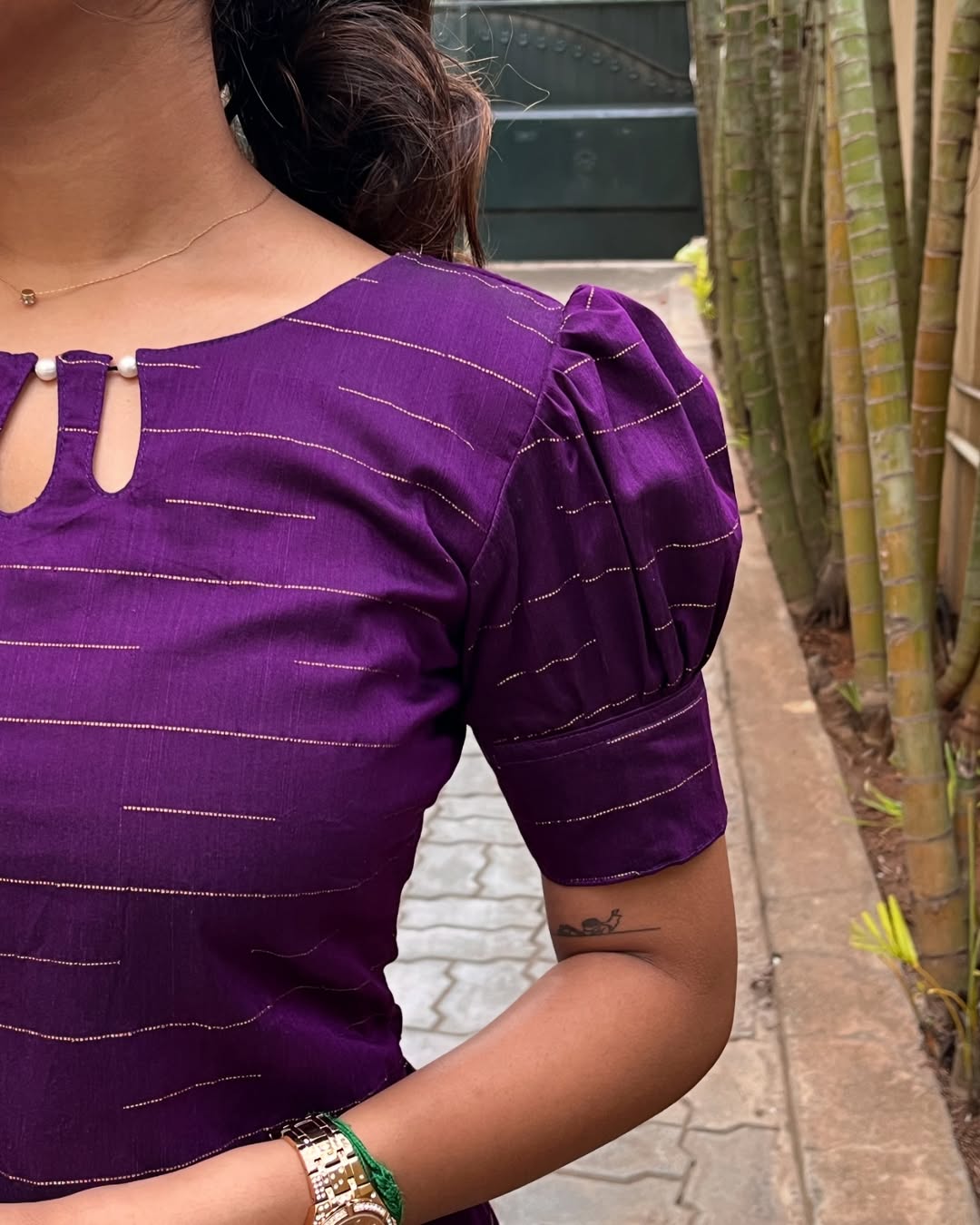 Royal Purple Cotton Kurti with Puff Sleeves