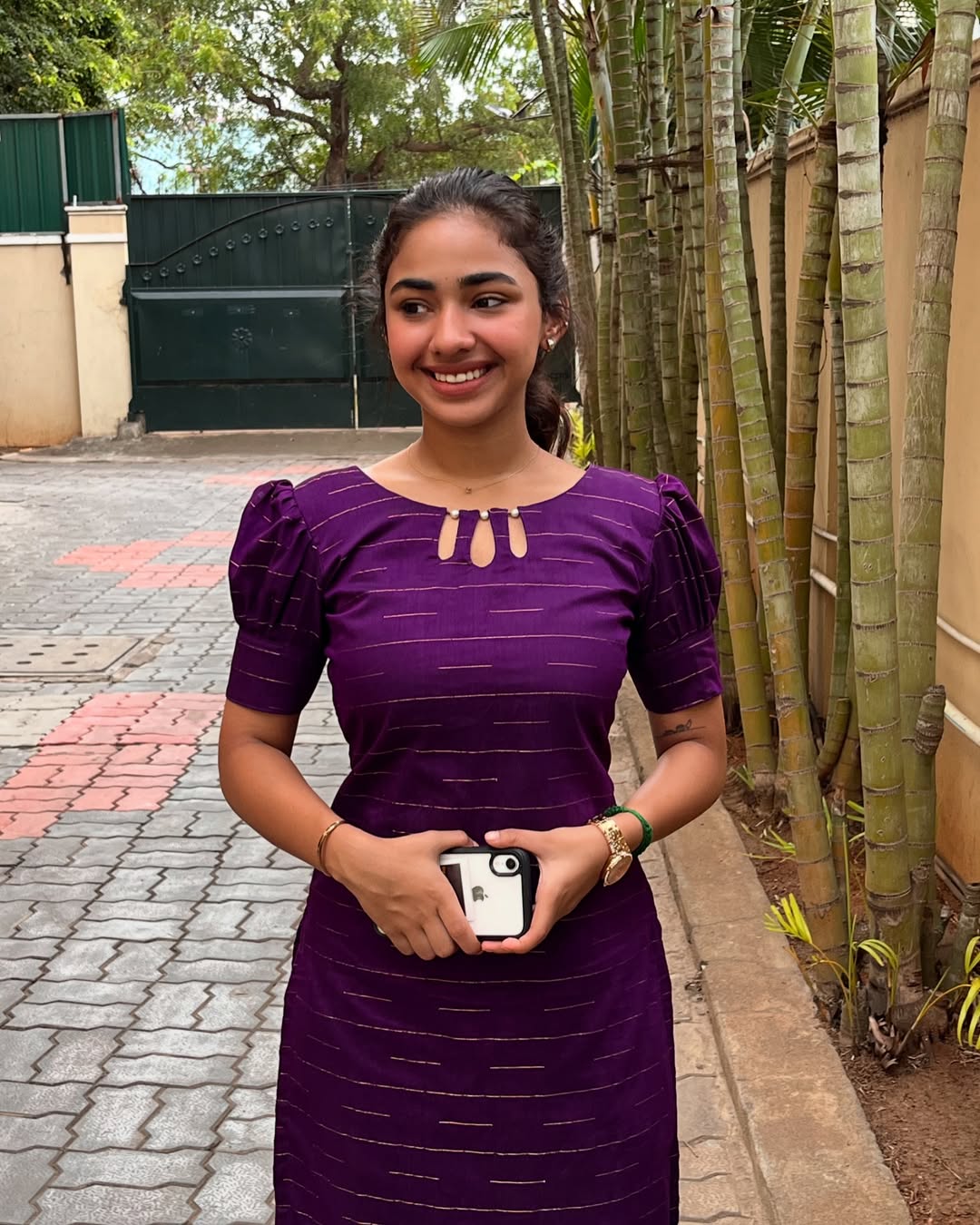 Royal Purple Cotton Kurti with Puff Sleeves