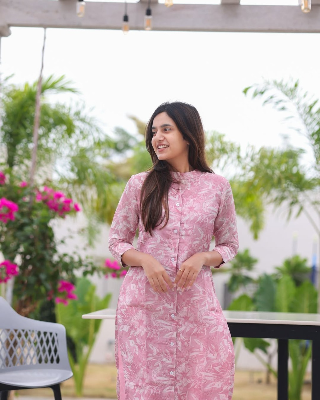 Pink Rose Cotton Kurti