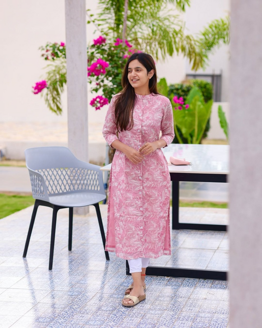 Pink Rose Cotton Kurti