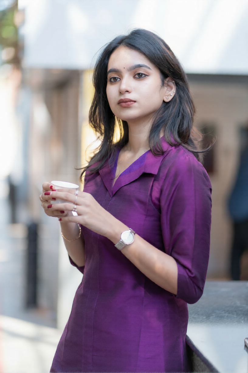 Premium Purple and Grey Cotton Kurti Set(Kurti with Pent)