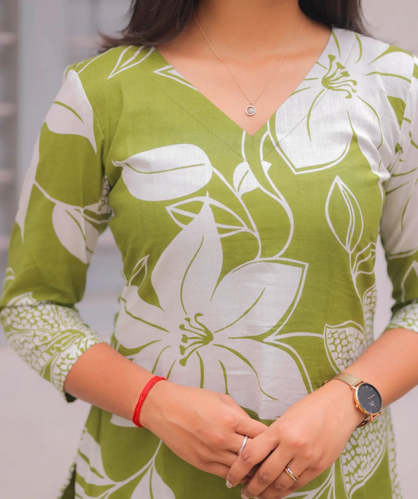Elegant Leaf Green Cotton Kurti