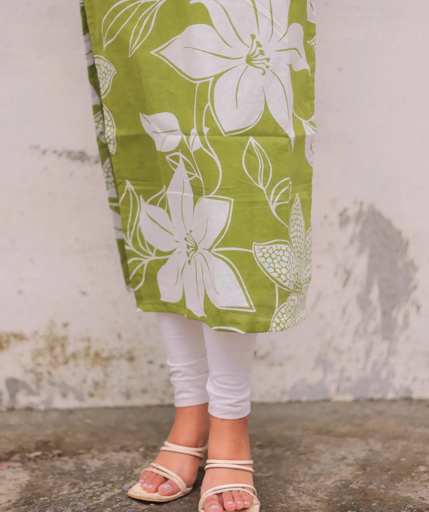 Elegant Leaf Green Cotton Kurti